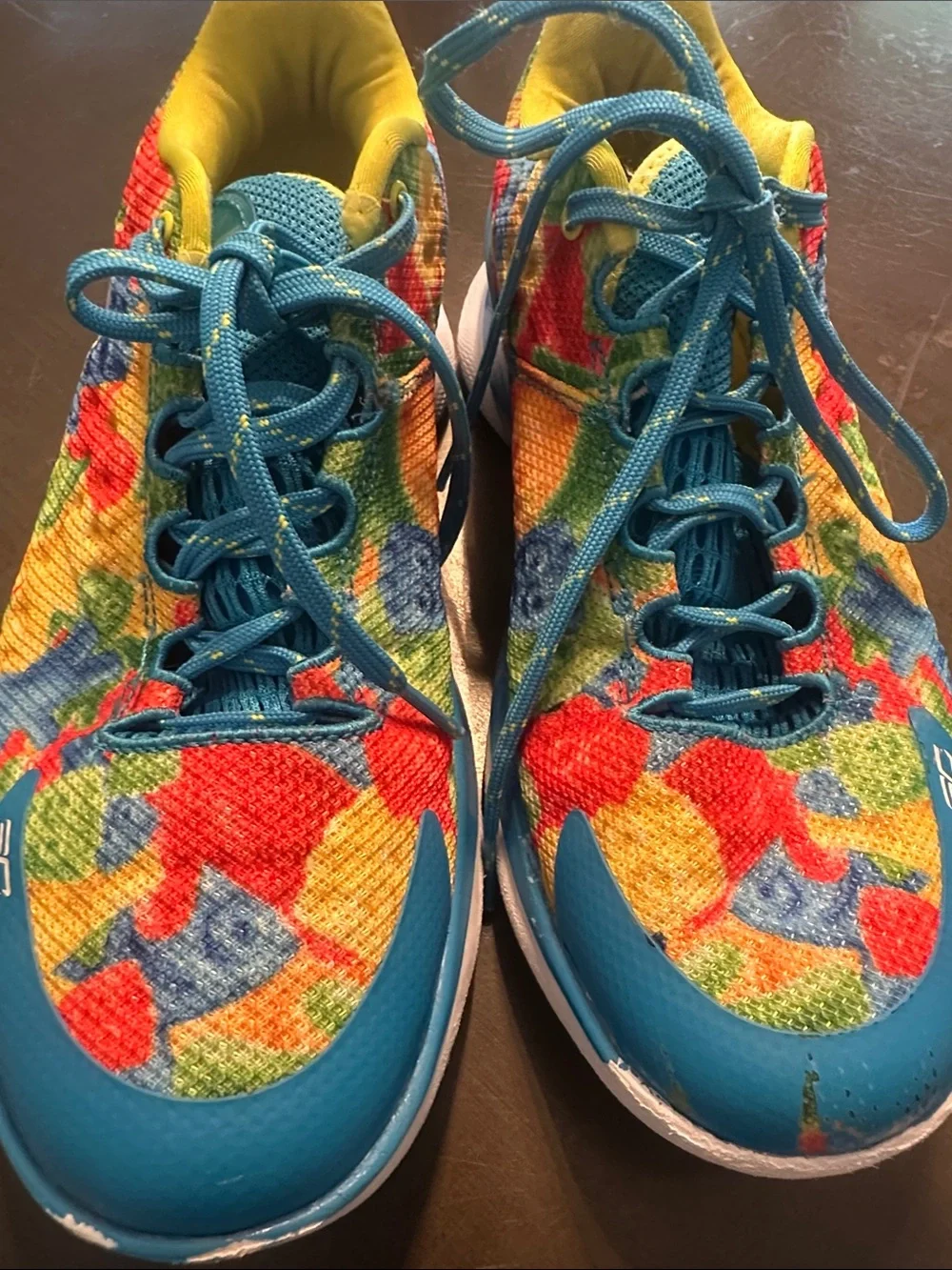 Under Armour Curry 1 Low SOURPATCH Pattern Sneakers with Bright Blue and Yellow
